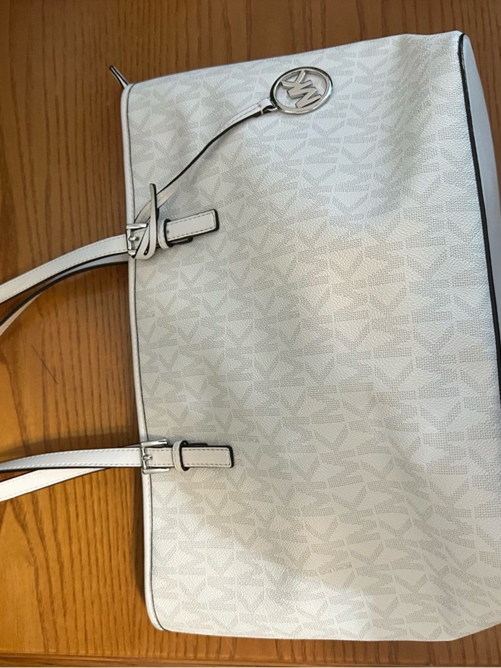 Michael Kors White Logo-Print Tote with Silver Accent